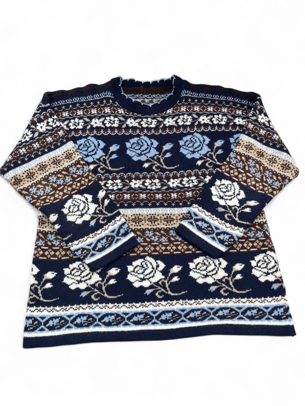 Vintage size medium Navy Rose Pattern Knit Sweater